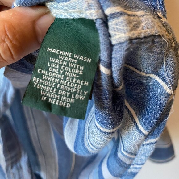 Lauren Jeans Co. Blue Striped Button-Up Shirt XL Cotton Long Sleeve Hippie Retro - Picture 9 of 9